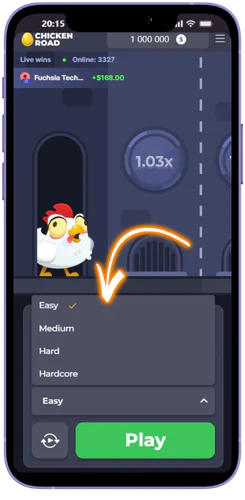 Výber úrovne rizika Easy v Chicken Road demo pred štartom