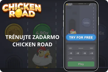 Tlačidlo Try For Free a telefón s bezplatnou hrou Chicken Road demo