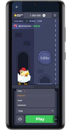 Výber obtiažnosti v Chicken Road demo: Easy, Medium, Hard, Hardcore