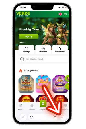 Ak chcete hrať Chicken Road App na iPhone, kliknite na tri bodky v kasíne